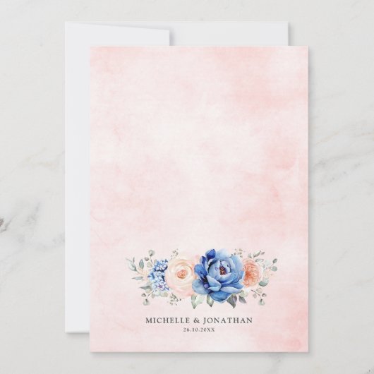 Navy Blue Slate Dusty Blush Pink Floral Wedding Kaart (Achterkant)