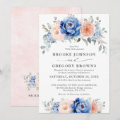 Navy Blue Slate Dusty Blush Pink Floral Wedding Kaart (Voorkant / Achterkant)