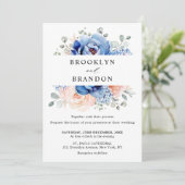 Navy Blue Slate Dusty Blush Pink Floral Wedding Kaart (Staand voorkant)