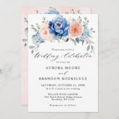 Navy Blue Slate Dusty Blush Pink Floral Wedding Kaart (Voorkant / Achterkant)