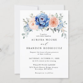 Navy Blue Slate Dusty Blush Pink Floral Wedding Kaart