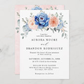 Navy Blue Slate Dusty Blush Pink Floral Wedding Kaart (Voorkant / Achterkant)