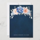 Navy Blue Slate Dusty Blush Pink Floral Wedding Kaart (Achterkant)