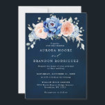 Navy Blue Slate Dusty Blush Pink Floral Wedding Kaart<br><div class="desc">Navy blue blush roze floral bruiloft Uitnodiging met elegante bouquet van blauw van de marine,  koninklijk blauw,  wit,  blush garden roos,  hydrangea en sage groene eucalyptusbladeren. Neem contact met mij op voor hulp bij aanpassingen of als u een ander product nodig hebt met dit ontwerp.</div>