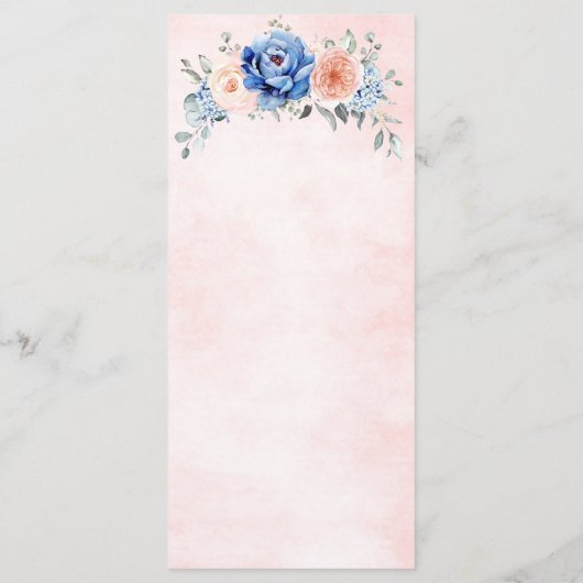 Navy Blue Slate Dusty Blush Pink Floral Wedding Menu (Achterkant)