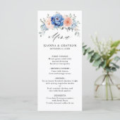 Navy Blue Slate Dusty Blush Pink Floral Wedding Menu (Staand voorkant)