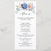 Navy Blue Slate Dusty Blush Pink Floral Wedding Menu (Voorkant)