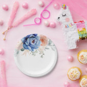 Navy Blue Slate Dusty Blush Pink Floral Wedding Papieren Bordje (Feest)