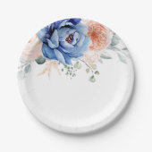 Navy Blue Slate Dusty Blush Pink Floral Wedding Papieren Bordje (Voorkant)