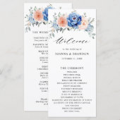 Navy Blue Slate Dusty Blush Pink Floral Wedding Programmakaart (Voorkant / Achterkant)