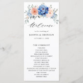 Navy Blue Slate Dusty Blush Pink Floral Wedding Programmakaart (Voorkant)