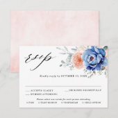 Navy Blue Slate Dusty Blush Pink Floral Wedding RSVP Kaartje (Voorkant / Achterkant)