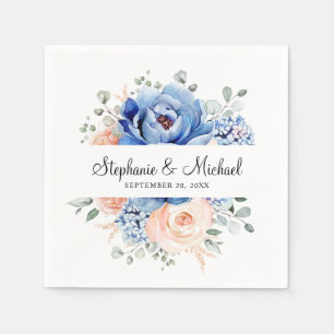 Navy Blue Slate Dusty Blush Pink Floral Wedding Servet