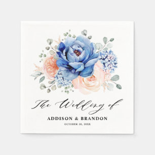 Navy Blue Slate Dusty Blush Pink Floral Wedding Servet