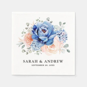 Navy Blue Slate Dusty Blush Pink Floral Wedding Servet