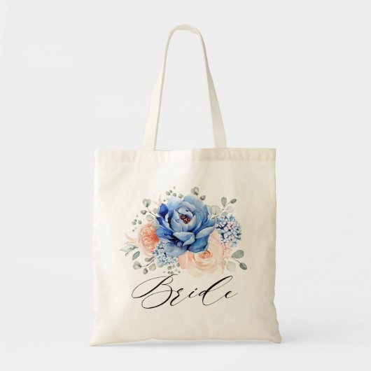 Navy Blue Slate Dusty Blush Pink Floral Wedding Tote Bag (Voorkant)