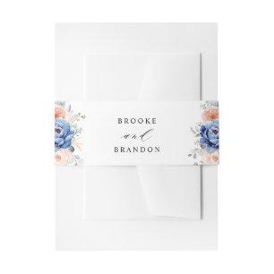 Navy Blue Slate Dusty Blush Pink Floral Wedding Uitnodigingen Wikkel
