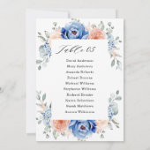 Navy Blue Slate Dusty Blush Pink Seating Chart Kaart (Achterkant)