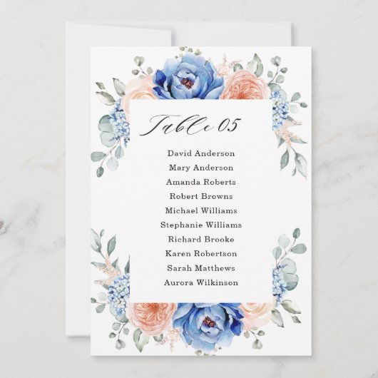 Navy Blue Slate Dusty Blush Pink Seating Chart Kaart (Achterkant)