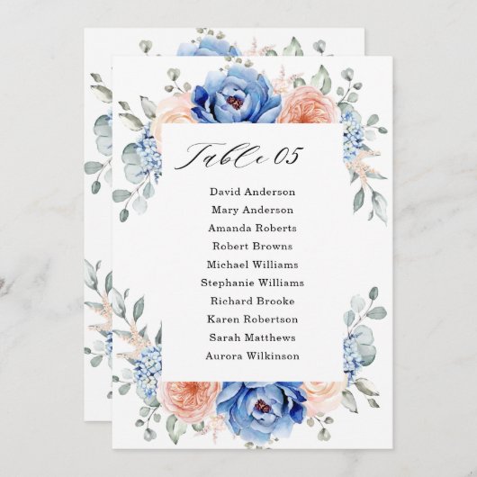Navy Blue Slate Dusty Blush Pink Seating Chart Kaart (Voorkant / Achterkant)