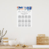 Navy Blue Slate Dusty Blush Pink Seating Chart Poster (Keuken)
