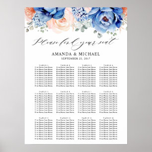 Navy Blue Slate Dusty Blush Pink Seating Chart Poster