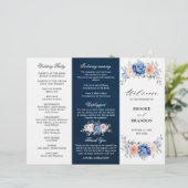 Navy Blue Slate Dusty Blush Pink Wedding Program (Staand voorkant)