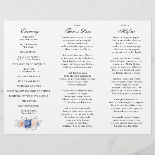 Navy Blue Slate Dusty Blush Pink Wedding Program (Achterkant)