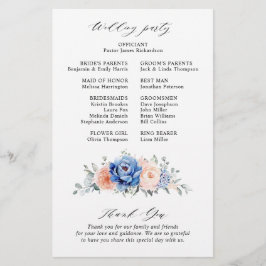 Navy Blue Slate Dusty Blush Pink Wedding Programme