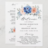 Navy Blue Slate Dusty Blush Pink Wedding Programme (Voorkant / Achterkant)