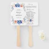Navy Blue Slate Dusty Blush Pink Wedding Programme Handwaaier (Voorkant en achterkant)