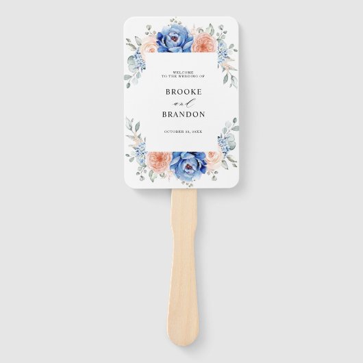 Navy Blue Slate Dusty Blush Pink Wedding Programme Handwaaier (Voorkant)