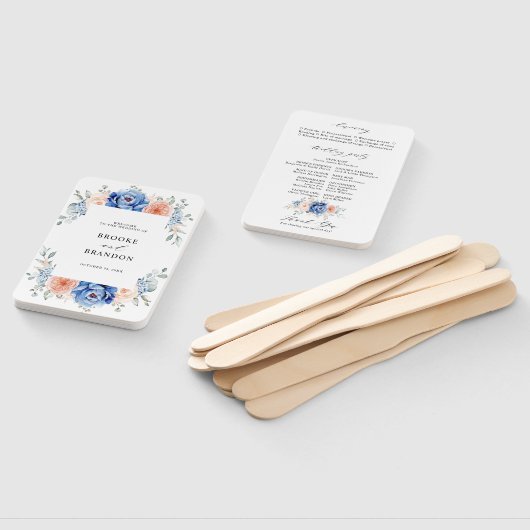 Navy Blue Slate Dusty Blush Pink Wedding Programme Handwaaier (Niet-gemonteerd)