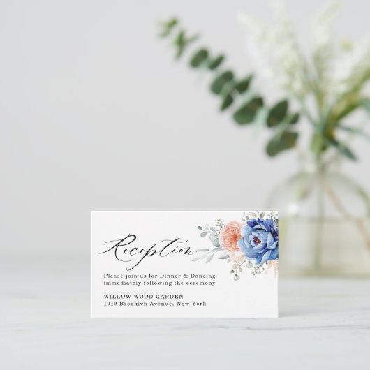 Navy Blue Slate Dusty Blush Pink Wedding Reception Informatiekaartje (Staand voorkant)