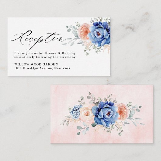 Navy Blue Slate Dusty Blush Pink Wedding Reception Informatiekaartje (Voorkant / Achterkant)