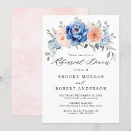 Navy Blue Slate Dusty Blush Rehearsal Dinner Kaart