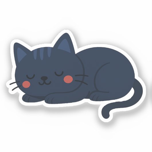Navy Blue Sleeping Cat – Cute Nighttime Kitty Sticker (Voorkant)