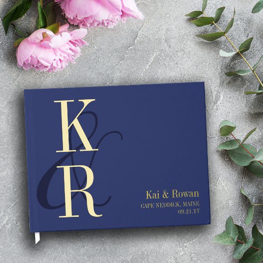 Navy Blue Slender Ampersand Gold eerste bruiloft Gastenboek