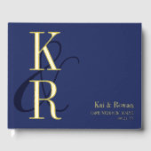 Navy Blue Slender Ampersand Gold eerste bruiloft Gastenboek (Voorkant)