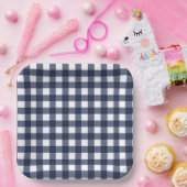 Navy Blue Small Classic Gingham Check Pset Papieren Bordje (Feest)