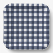 Navy Blue Small Classic Gingham Check Pset Papieren Bordje (Voorkant)