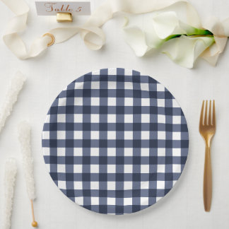 Navy Blue Small Classic Gingham Check Pset Papieren Bordje