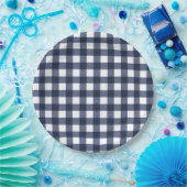 Navy Blue Small Classic Gingham Check Pset Papieren Bordje (Feest)
