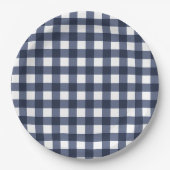 Navy Blue Small Classic Gingham Check Pset Papieren Bordje (Voorkant)