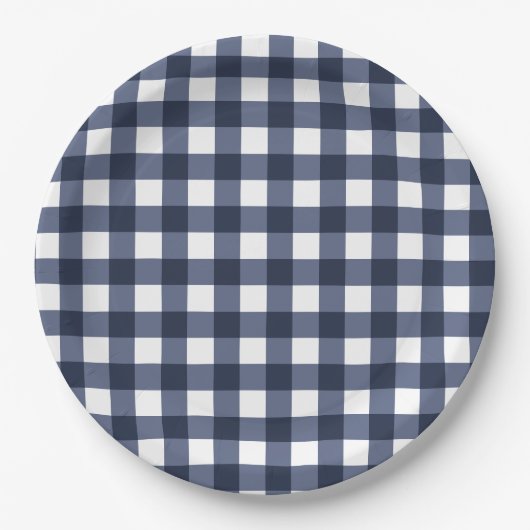 Navy Blue Small Classic Gingham Check Pset Papieren Bordje (Voorkant)