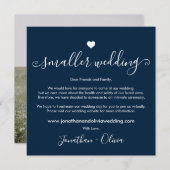 Navy Blue Smaller Wedding Foto Downsized Wedding Aankondiging (Voorkant / Achterkant)