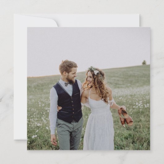 Navy Blue Smaller Wedding Foto Downsized Wedding Aankondiging (Achterkant)