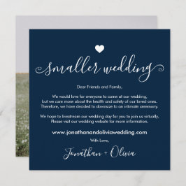 Navy Blue Smaller Wedding Foto Downsized Wedding Aankondiging