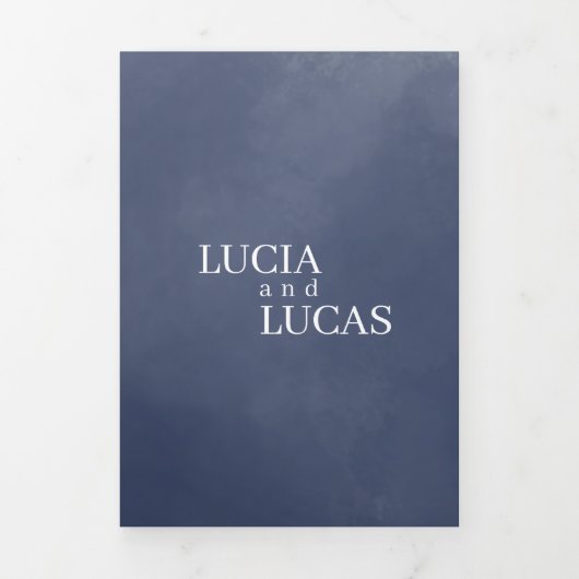 Navy Blue Smoke Alles in een QR bruiloft uitnodigi Drieluik Programma (Cover)