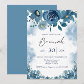 Navy Blue Smoke Bloemen Brunch Uitnodiging (Voorkant / Achterkant)